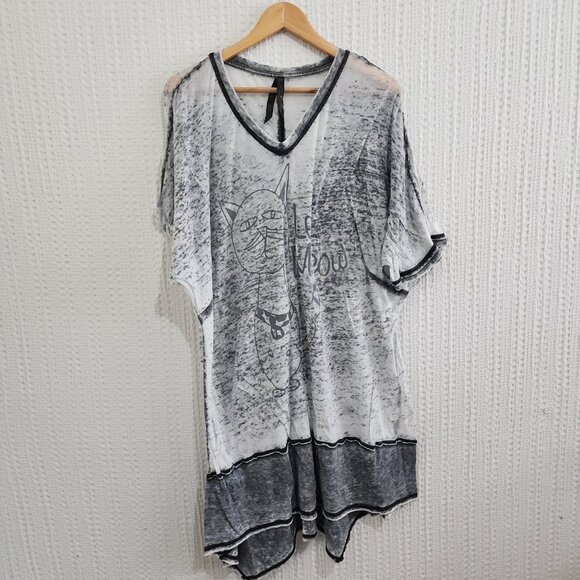 Melissa McCarthy Seven7 Le Meow Cat Graphic Burnout Tunic Top Women’s Plus 2X - Picture 4 of 11